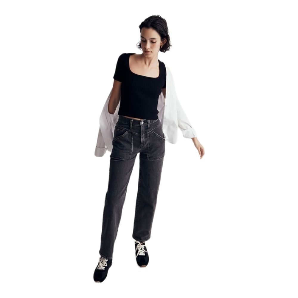 Madewell‎ NWT Square-Neck Crop Sweater Tee sz M in Black